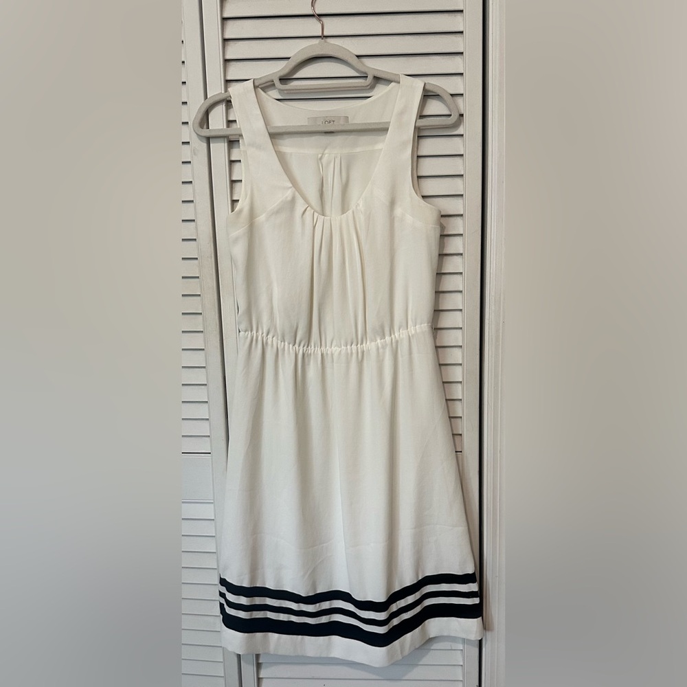 LOFT - Fit and Flare White Dress with Black Trim